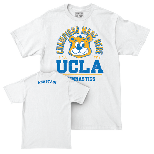 UCLA Women's Gymnastics White Arch Comfort Colors Tee - Paige Anastasi