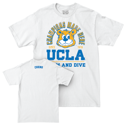 UCLA Women's Swim & Dive White Arch Comfort Colors Tee  - Eden Cheng