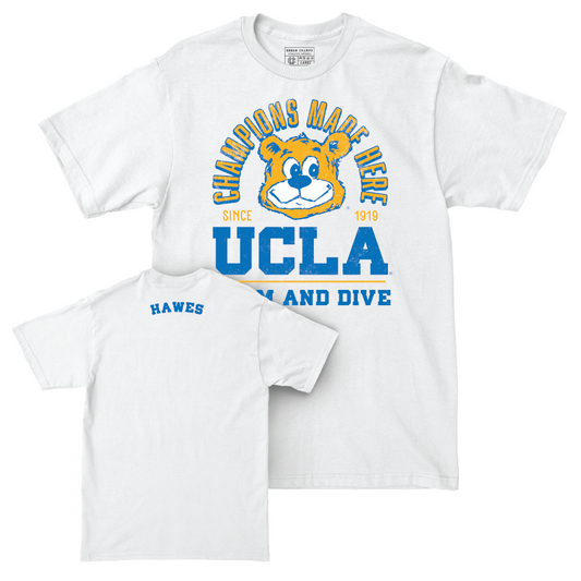 UCLA Women's Swim & Dive White Arch Comfort Colors Tee  - Morgan Hawes