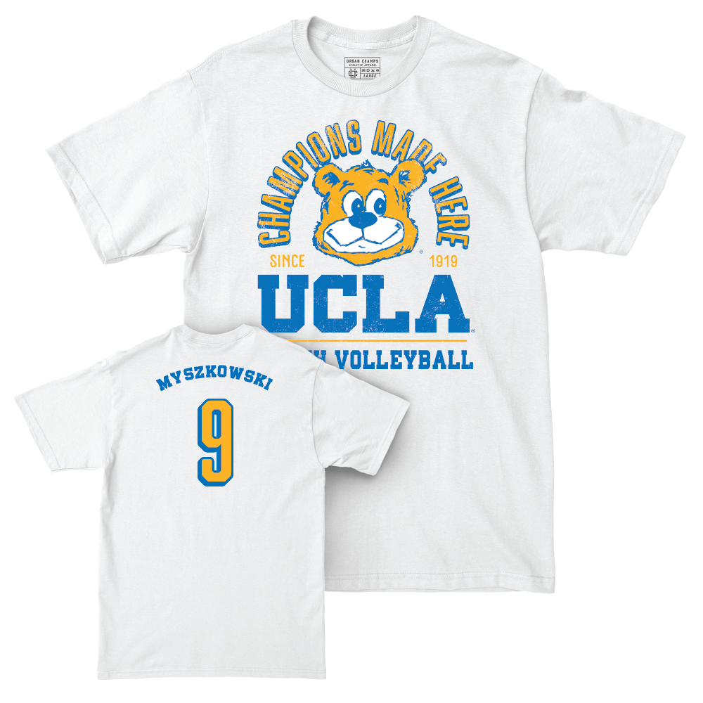 UCLA Women's Beach Volleyball White Arch Comfort Colors Tee   - Natalie Myszkowski