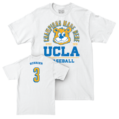 UCLA Baseball White Arch Comfort Colors Tee - Cody Schrier Small