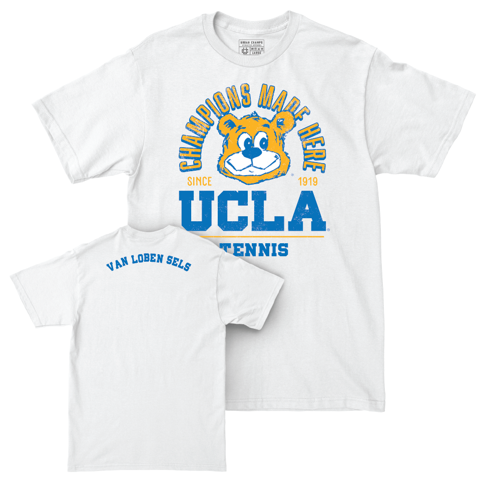 UCLA Men's Tennis White Arch Comfort Colors Tee  - Emon van Loben Sels