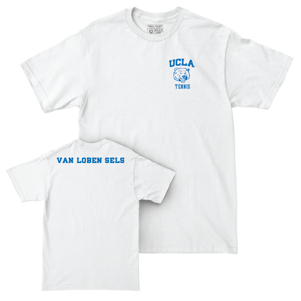 UCLA Men's Tennis White Smiley Joe Comfort Colors Tee  - Emon van Loben Sels