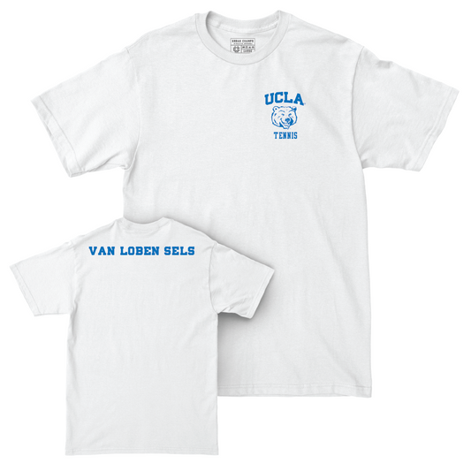 UCLA Men's Tennis White Smiley Joe Comfort Colors Tee  - Emon van Loben Sels